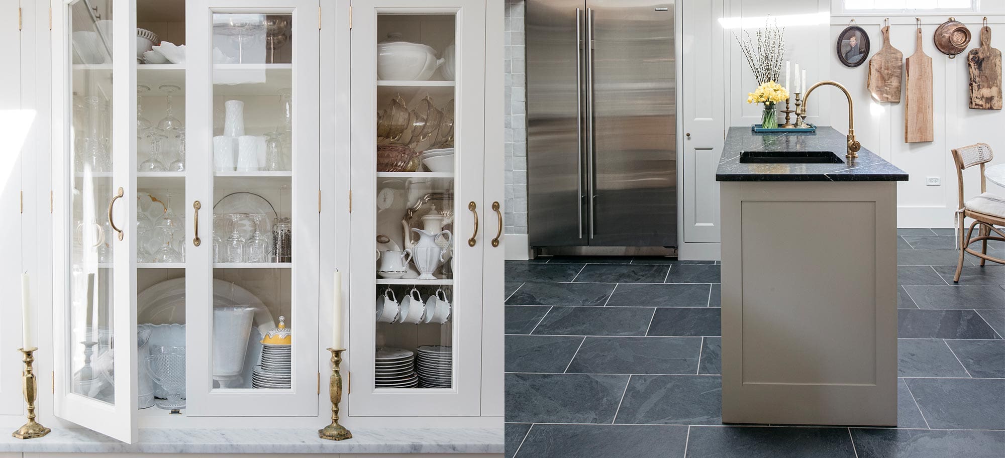  Plain English Design kitchens in the USA Provincetown project white glazed counterstanding cupboards with slim kitchen island and sink